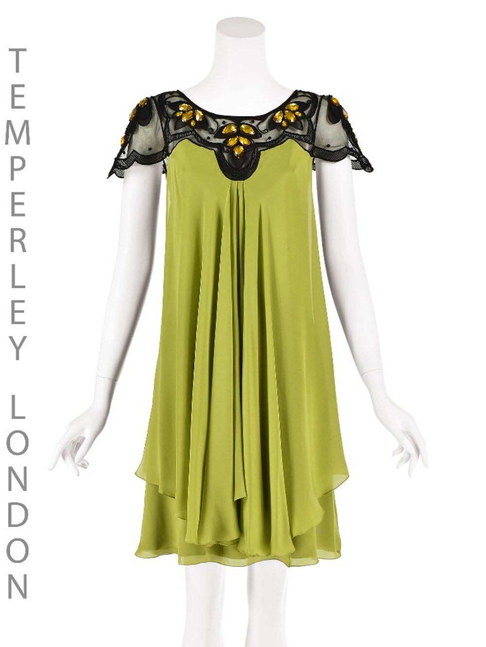 TEMPERLEY LONDON Chartreuse Green Silk Party Dress